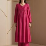 Silk Blend Solid A-Line Kurta Set - Fuchsia