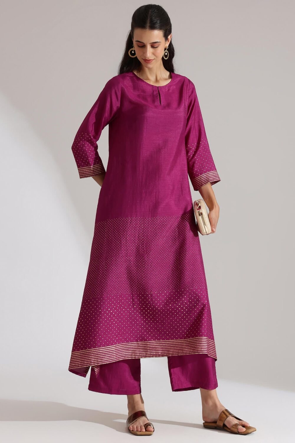Silk Blend Abstract Print Kurta Set - Purple