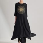 Silk Gold Statement Print Kurta Set - Black