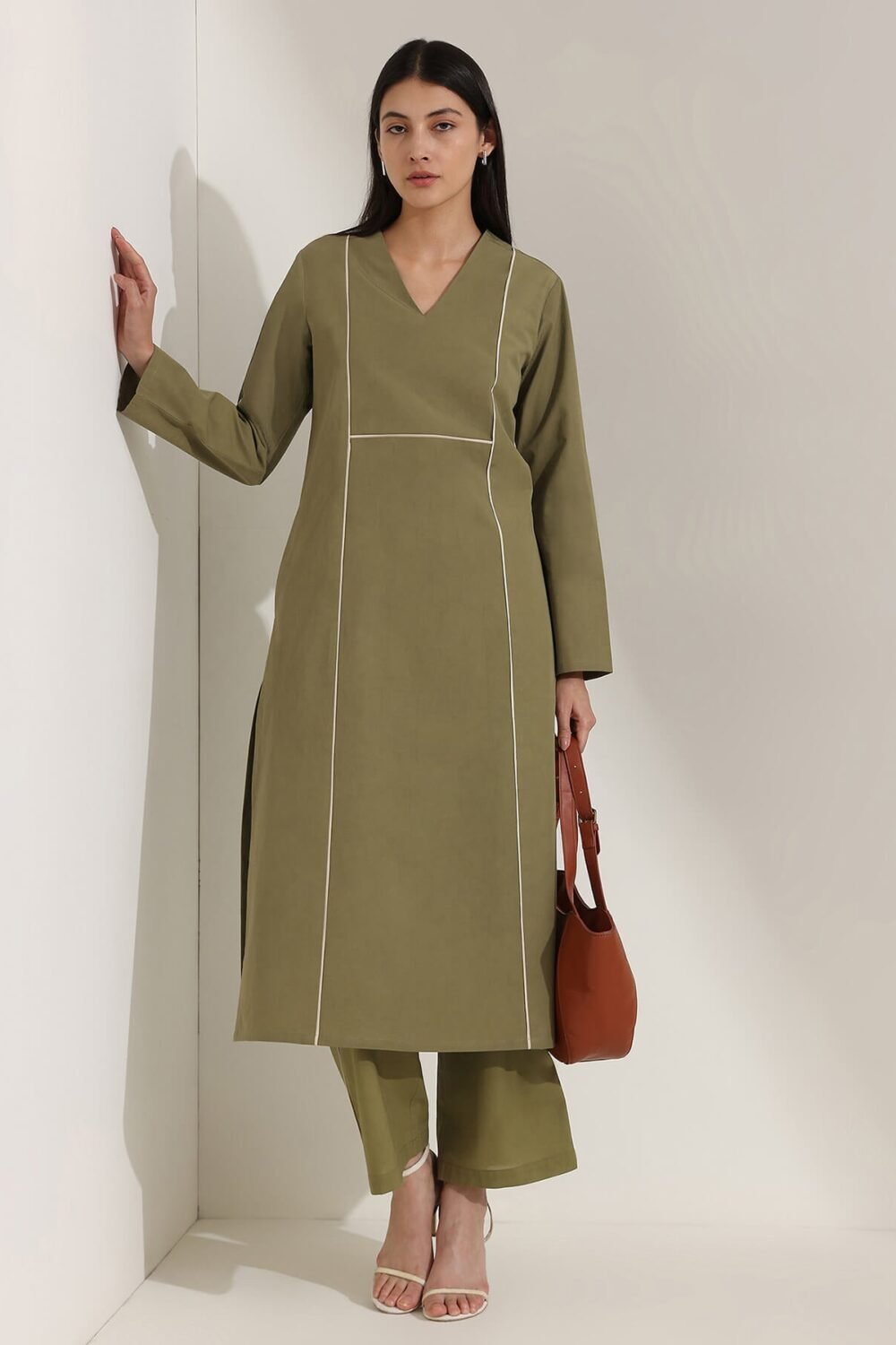 Cotton Colourblock A-Line Kurta Set - Green