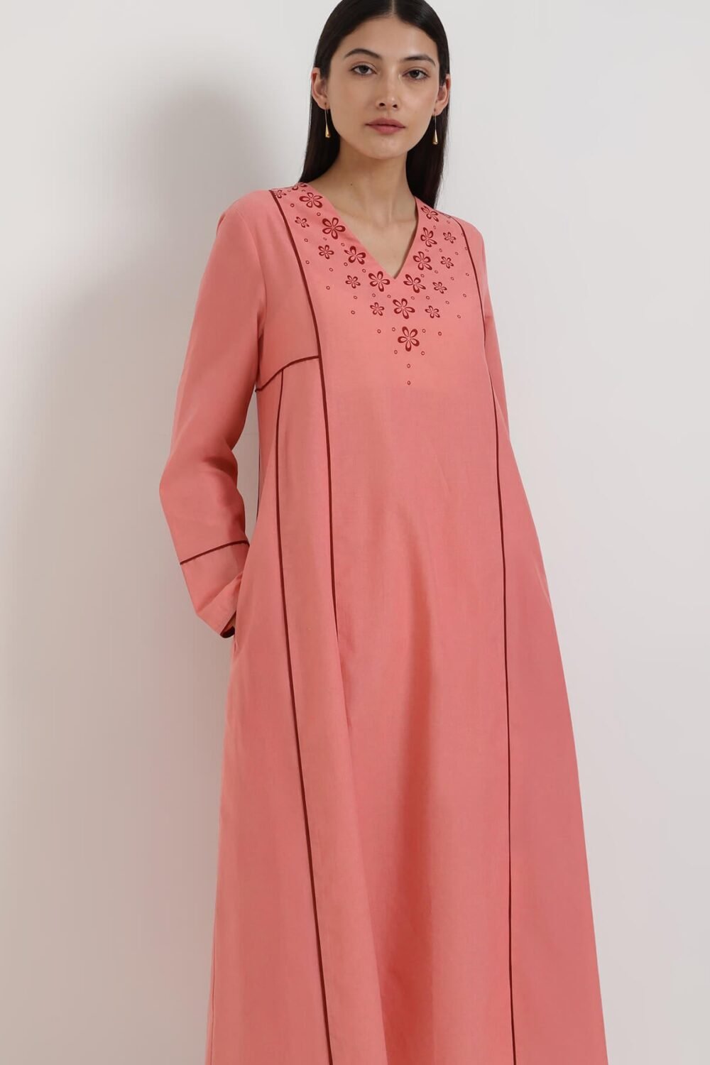 Cotton Floral A-Line Kurta Set - Peach