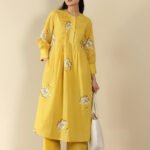 Cotton Floral A-Line Kurta Set - Yellow
