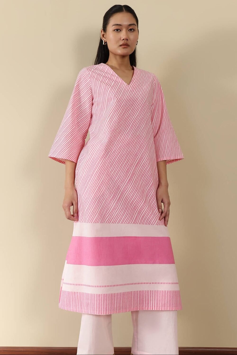 Cotton Striped Kurta Set - Pink