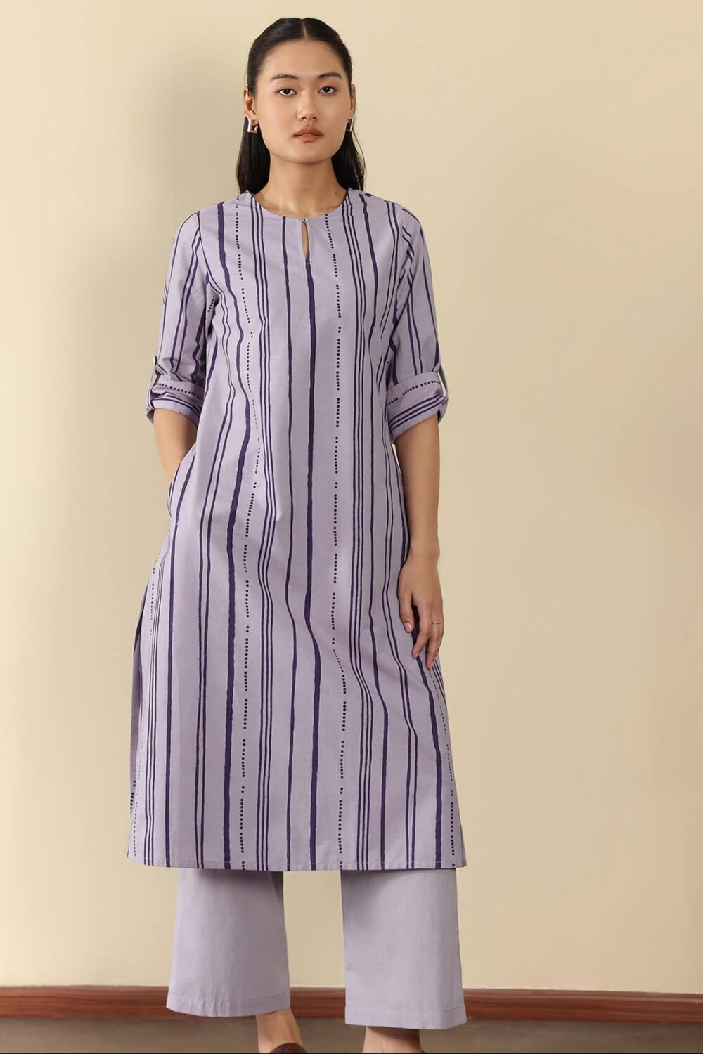 Cotton Striped Kurta Set - Blue