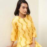 Cotton Geometric Straight Kurta Set - Yellow
