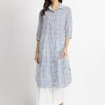 Cotton Striped Shirt Kurta Set - Blue & White