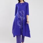 Cotton Bandhani Asymmetric Floral Kurta Set - Blue