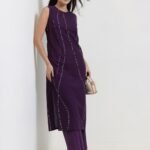 Cotton Bandhani Sleeveless Kurta Set - Purple