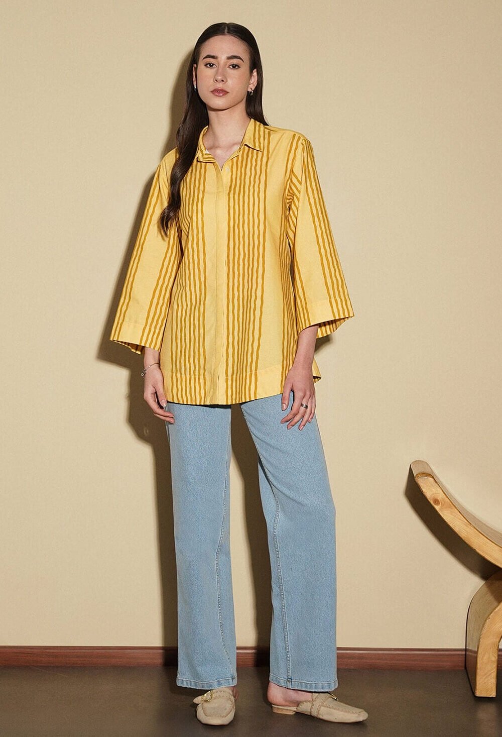 Cotton Striped Shirt- Yellow