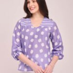 Polka Print V-Neck Top - Lilac