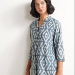 Cotton Dabu Geometric Print Top - Grey