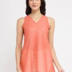 Polka Print Sleeveless Top - Peach & White