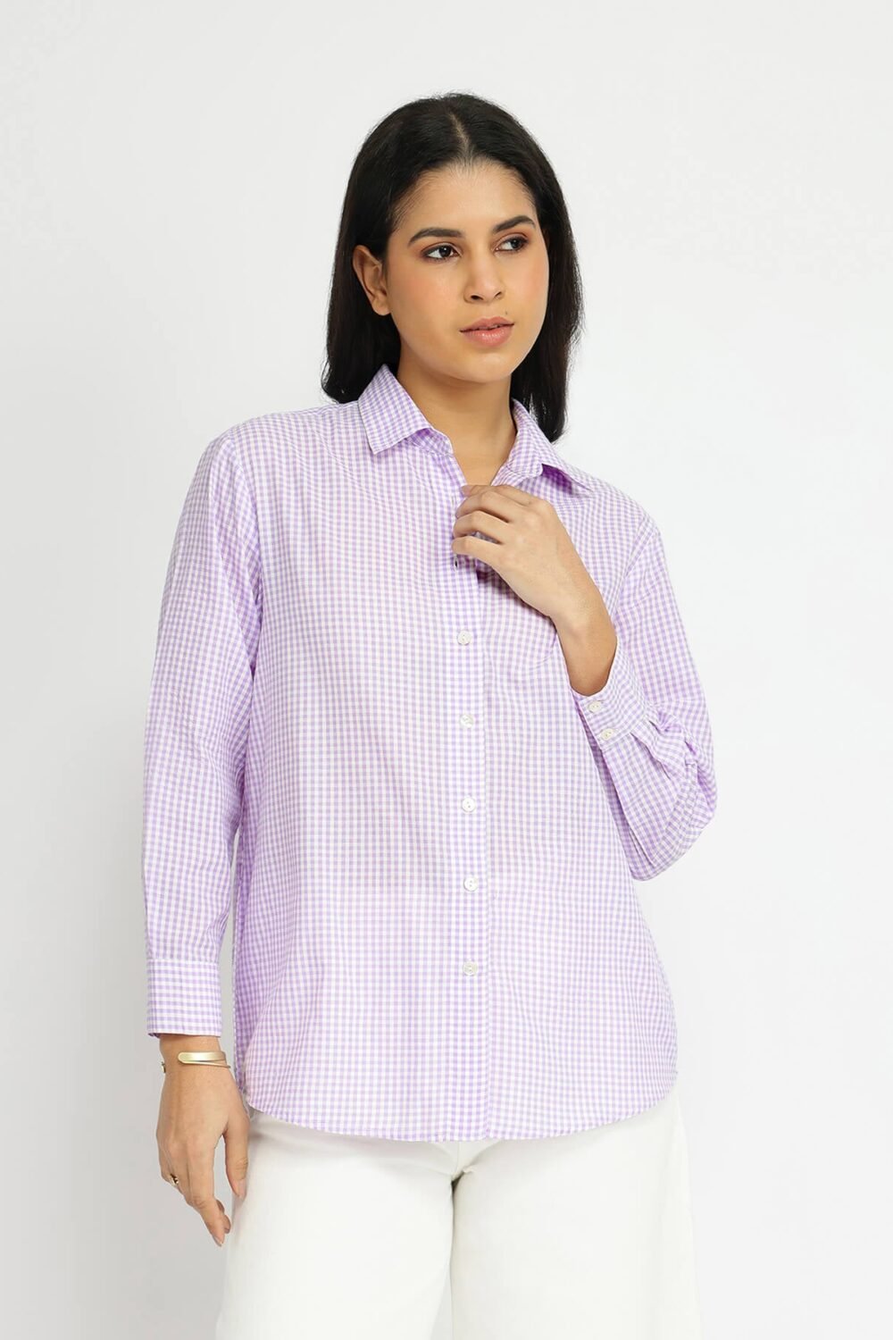 Cotton Woven Design Checked Shirt - Lilac