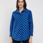 Cotton Checked Boxy Shirt - Blue