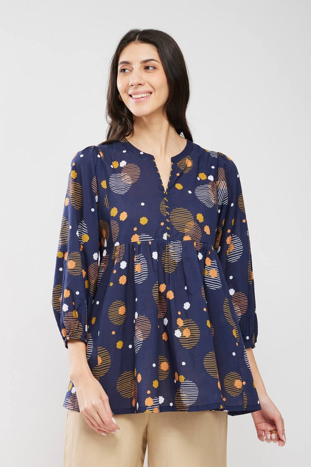 Cotton Print Play Top - Navy Blue