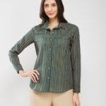 Cotton Striped Relaxed Shirt - Green