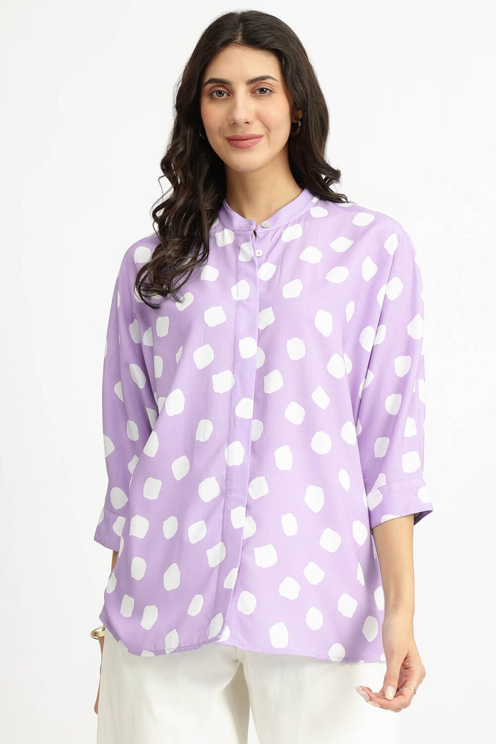 Rayon Polka Relaxed Top - Lavender
