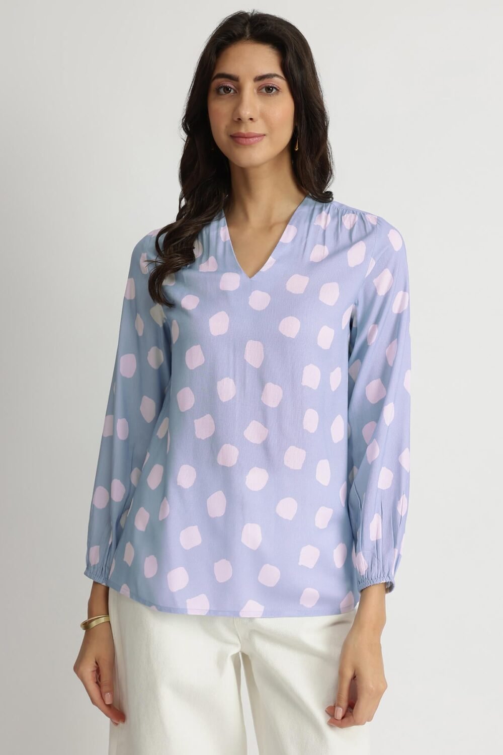 Rayon Polka Relaxed Top - Blue