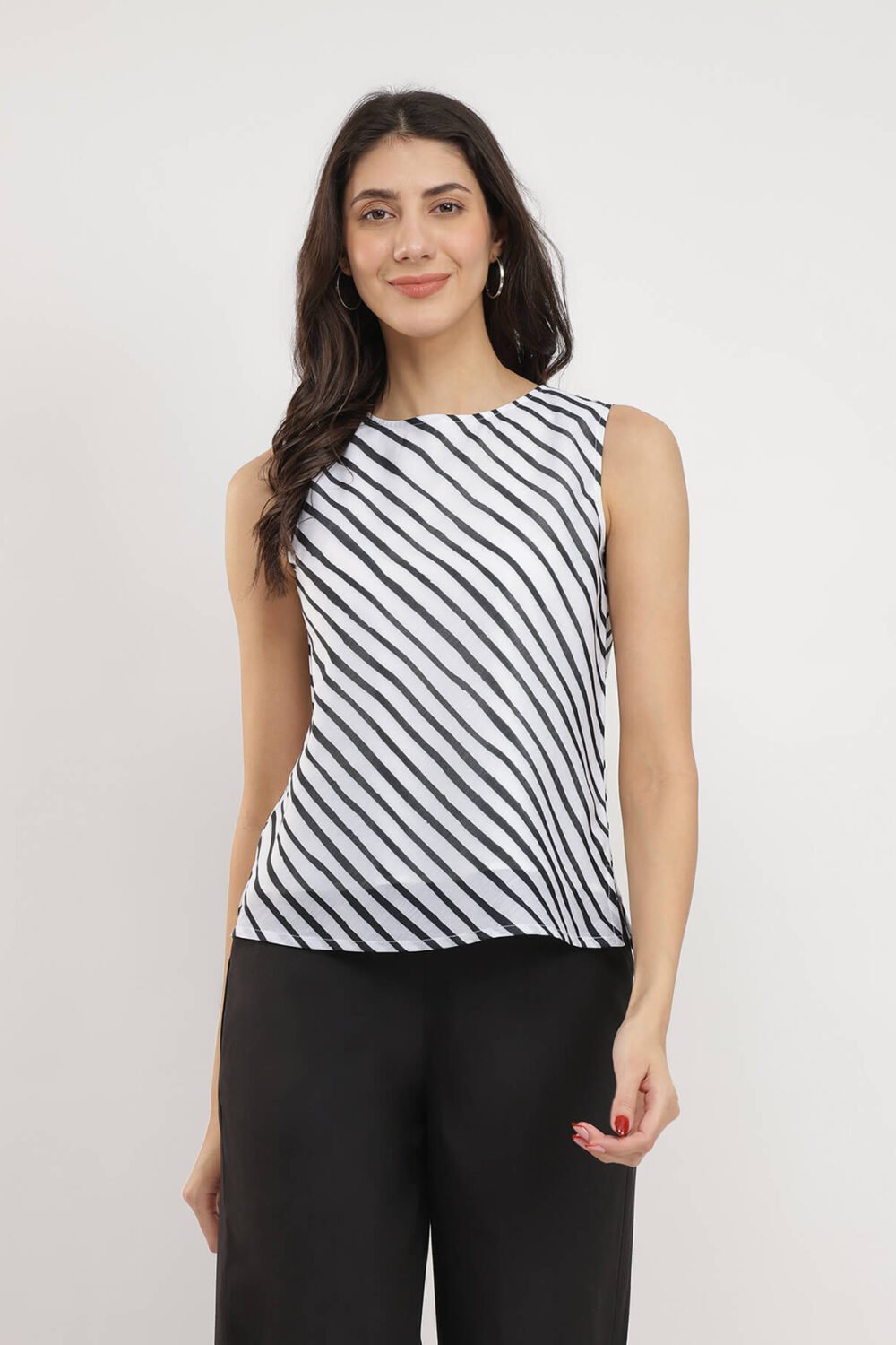 Striped Boat Neck Top - White & Black