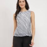 Striped Boat Neck Top - White & Black