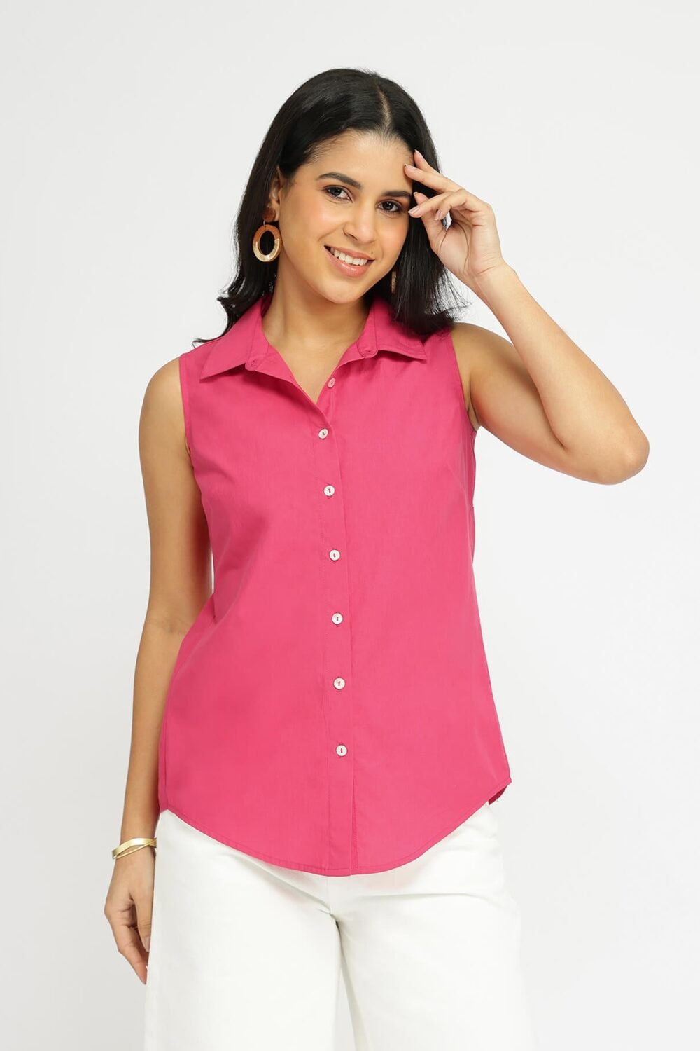 Air Loom Cotton Poplin Solid Shirt - Pink