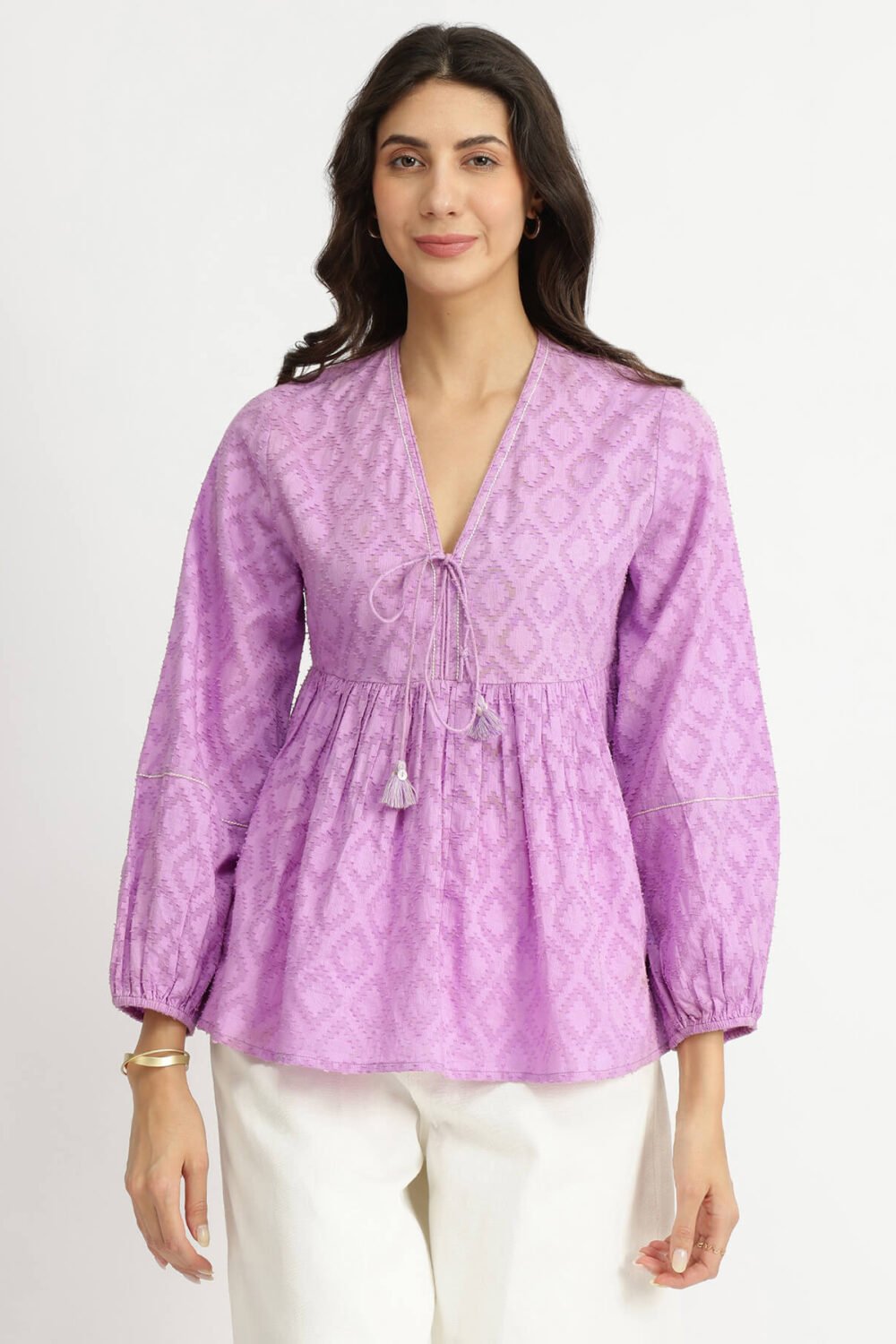 Cotton Jacquard Fit & Flare Top - Lavender