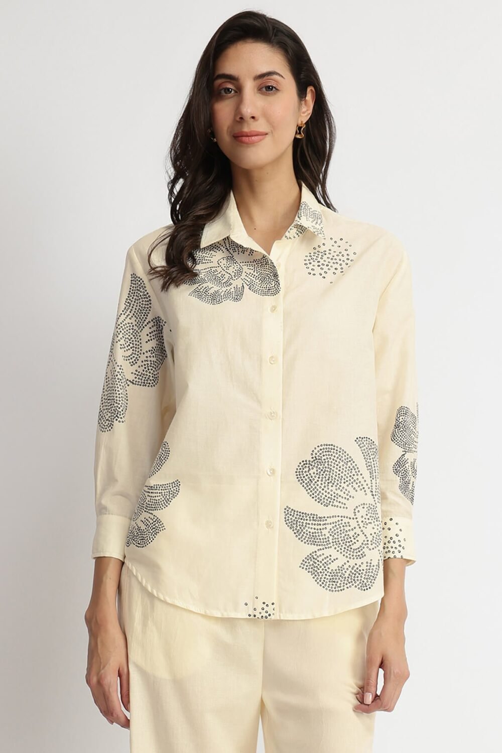 Cotton Bandhani Floral Shirt - White
