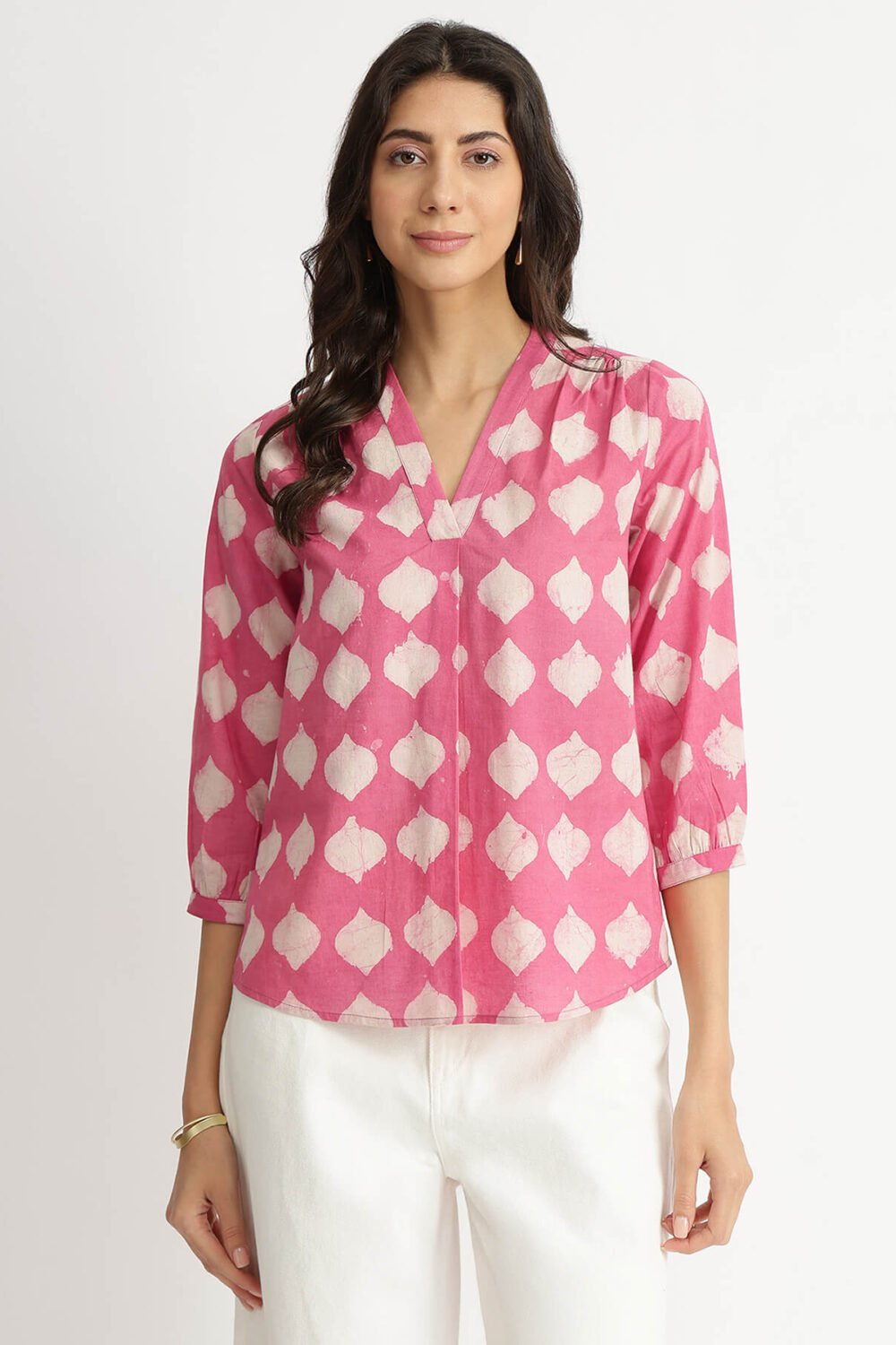 Cotton Dabu Abstract Print Top - Pink