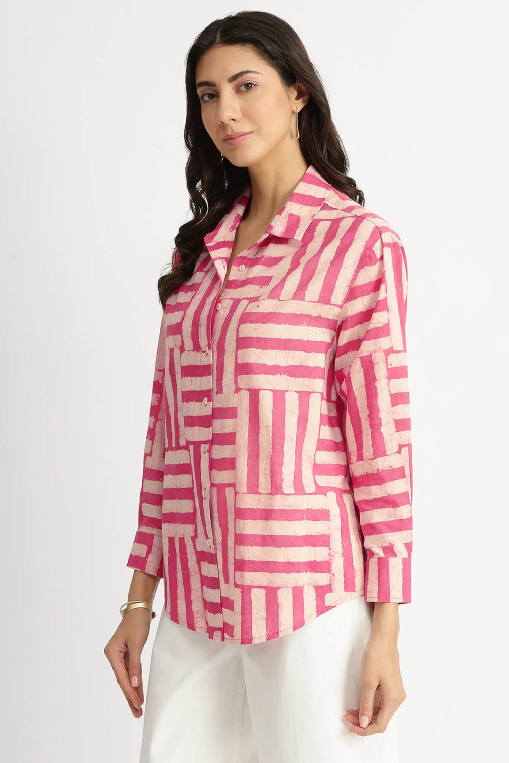 Cotton Dabu Stripe Play Shirt - Pink