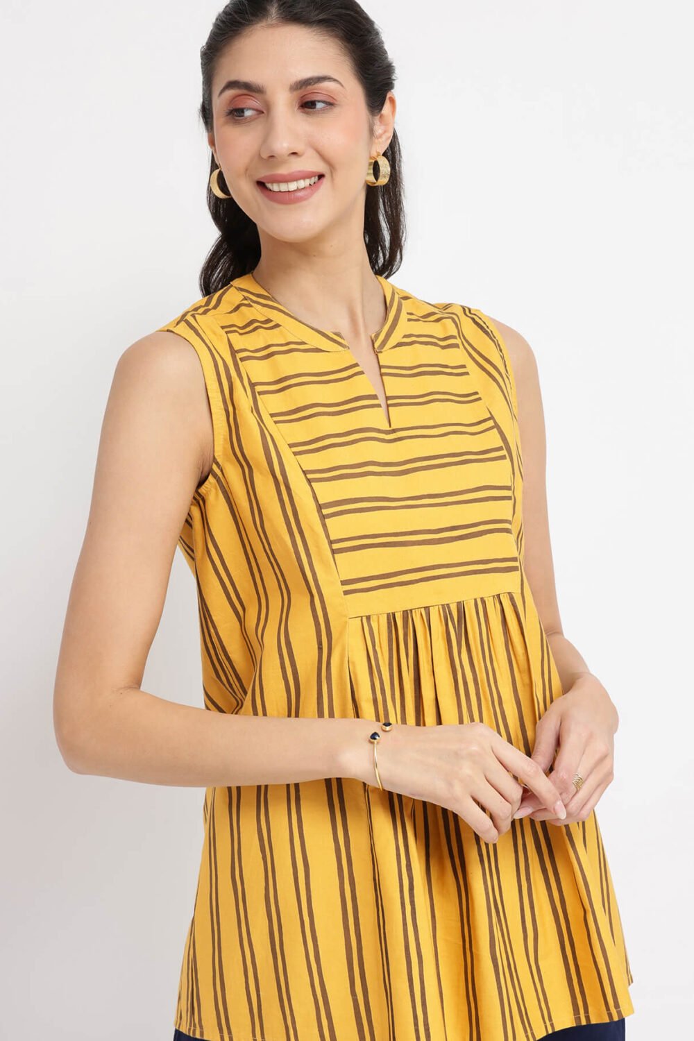 Cotton Stripe Play Sleeveless Top - Yellow