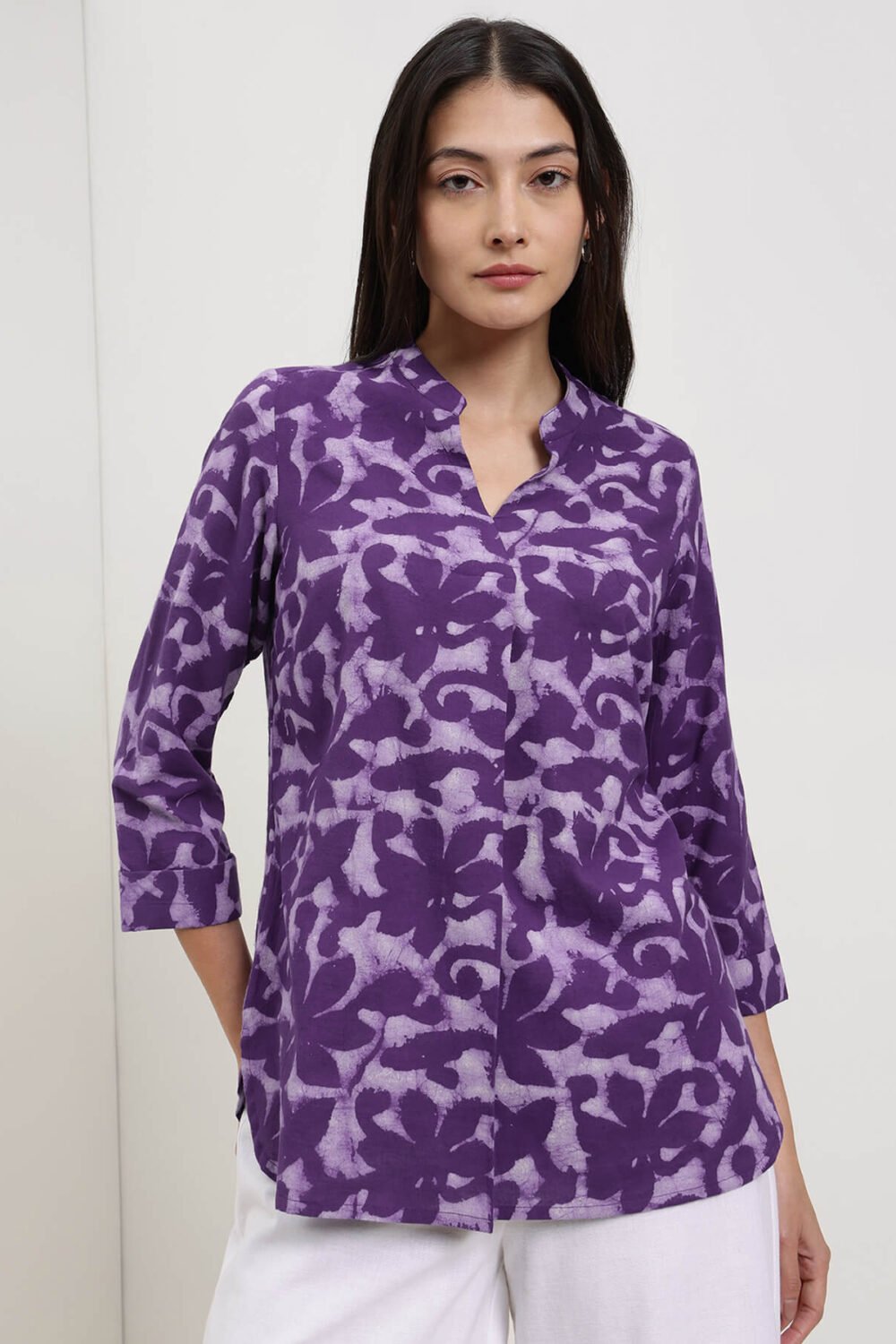 Cotton Dabu Floral Top - Purple