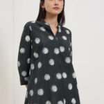 Cotton Dabu Polka Top - Black