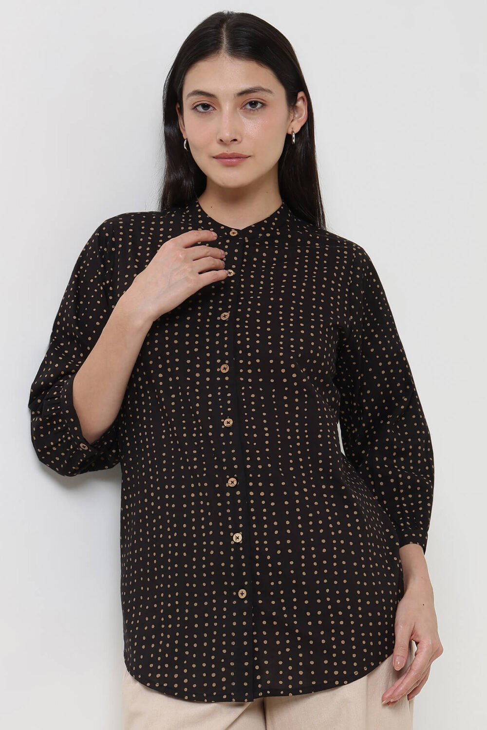 Cotton Polka Top - Black