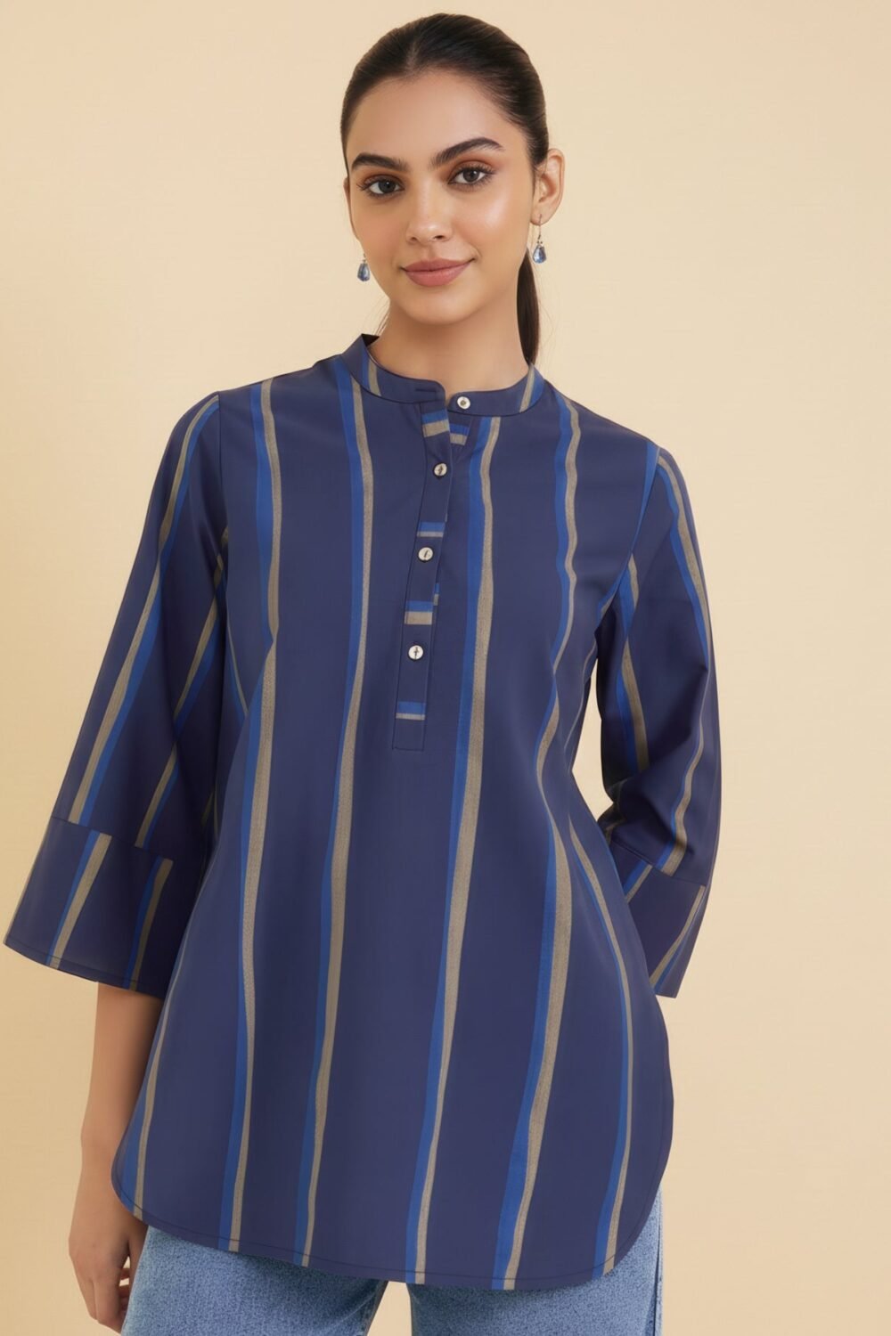 Cotton Striped Regular Top - Blue