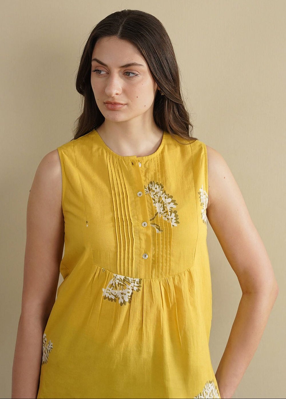 Cotton Floral Regular Top - Yellow
