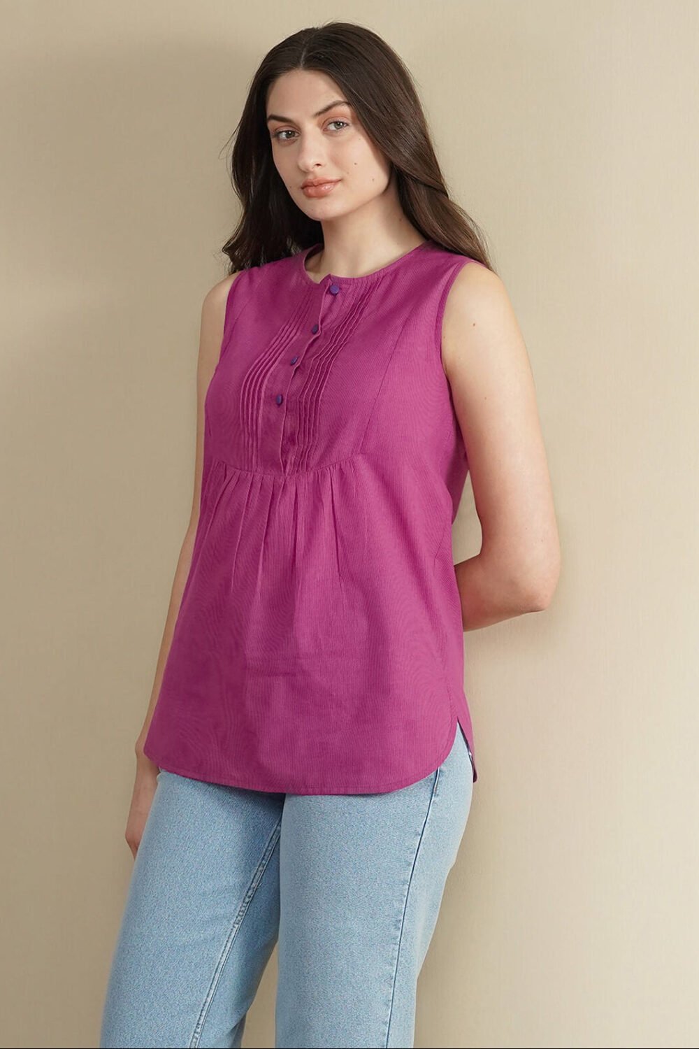 Cotton Solid Regular Top - Pink