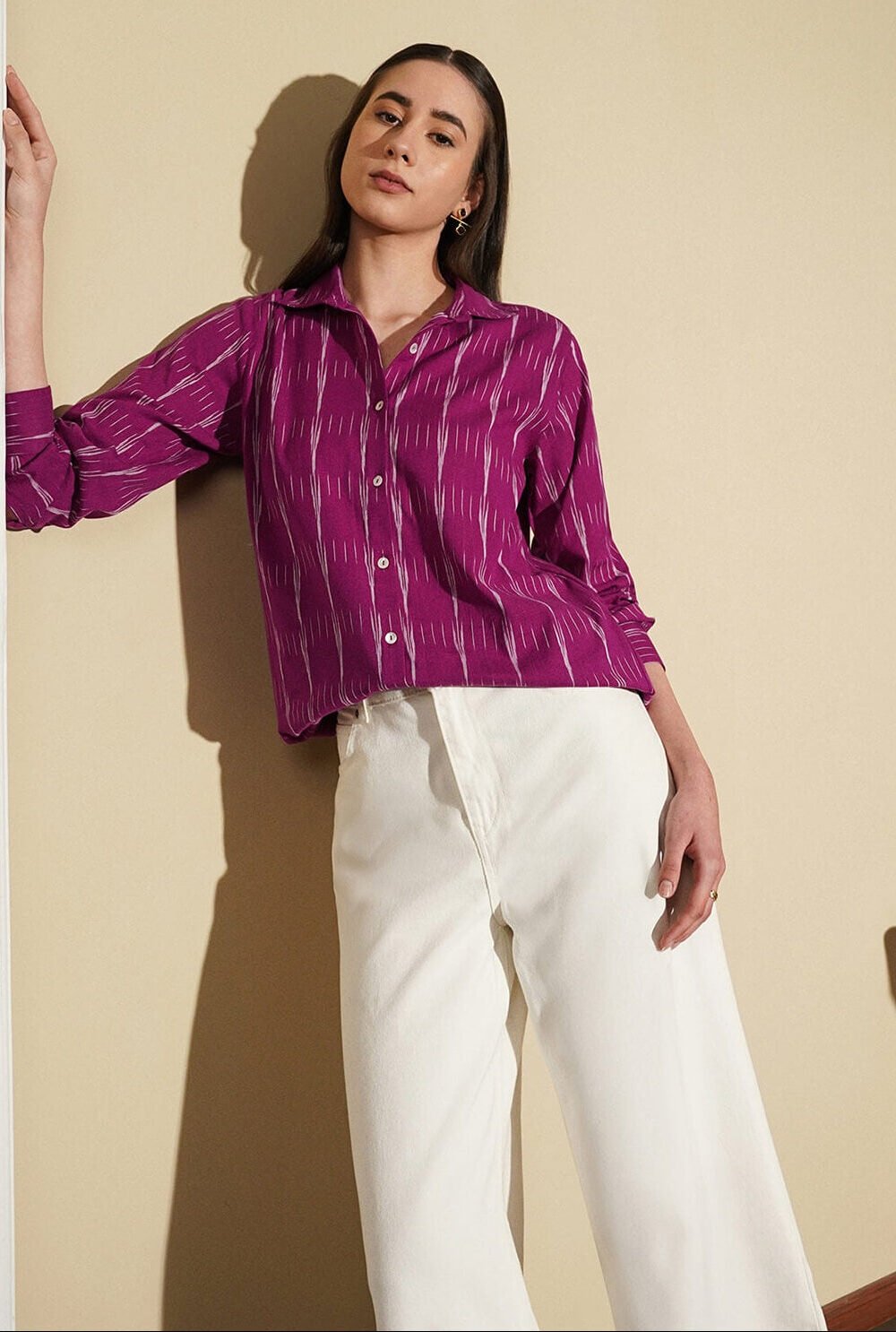 Cotton Woven Ikat Shirt - Magenta