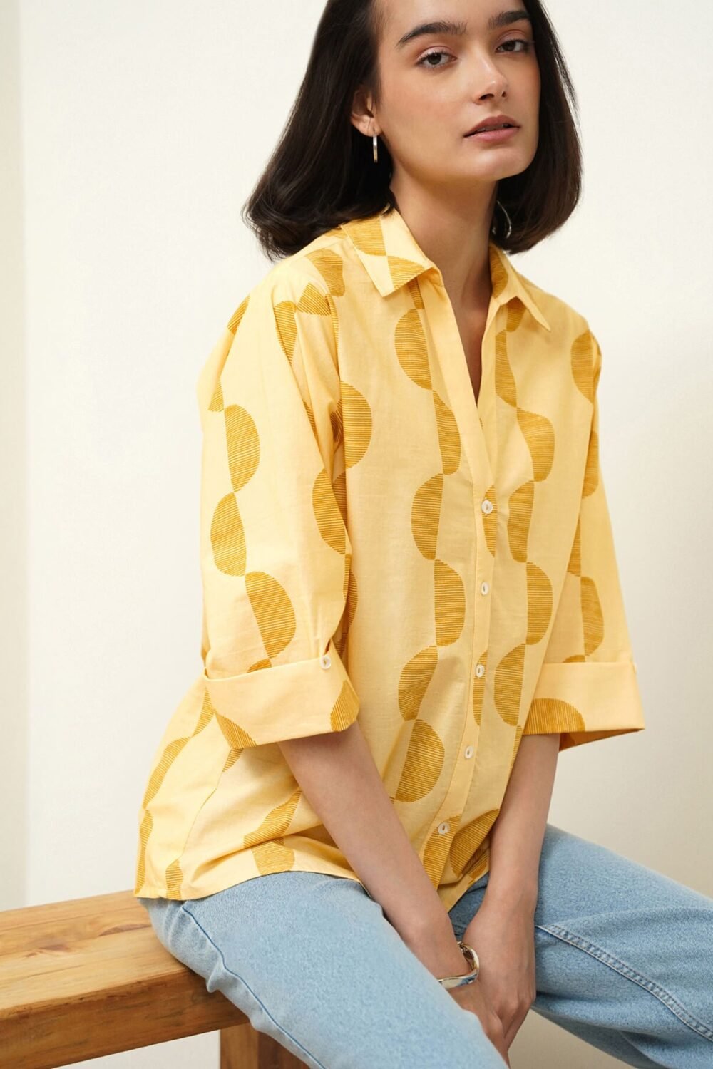 Cotton Geometric Shirt - Yellow