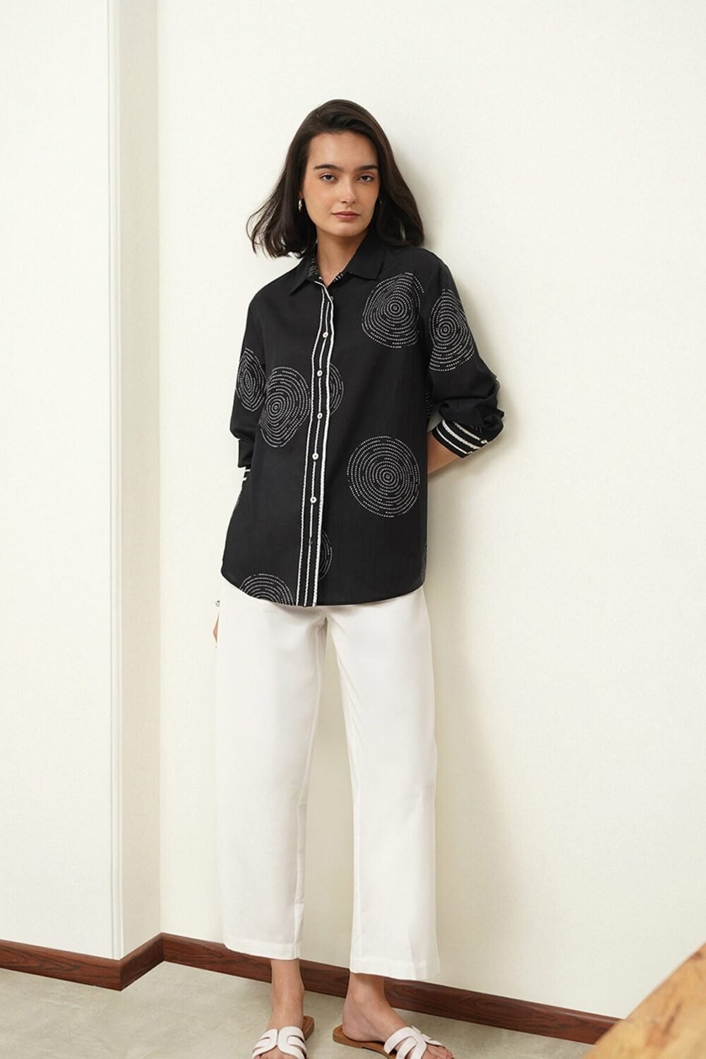Cotton Geometric Shirt - Black
