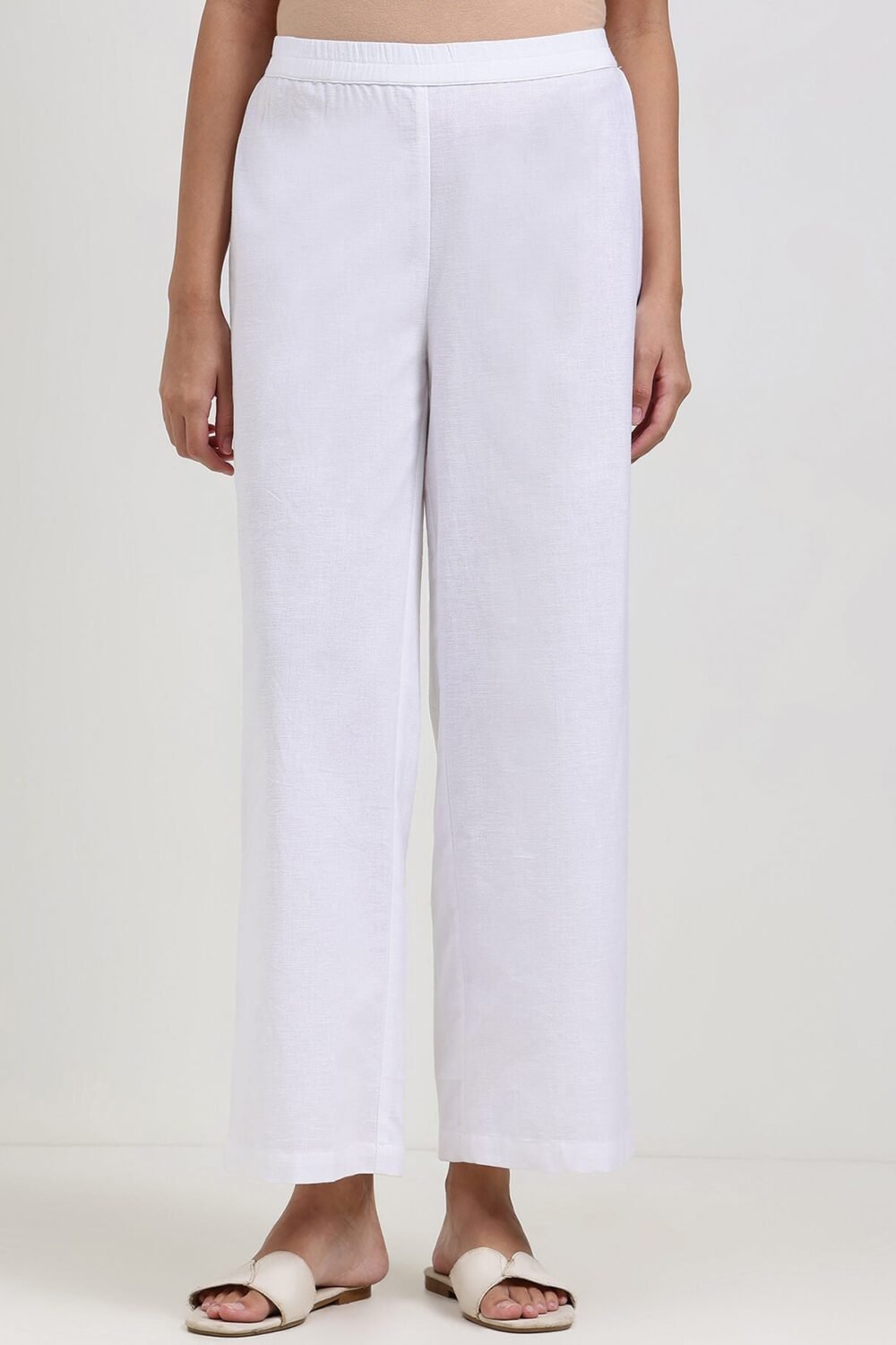 Linen Blend Solid Straight Trouser - White