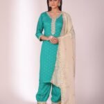 Mastani Turquoise Embroidered  Chanderi Kurta And Afghani Pant With Dupatta