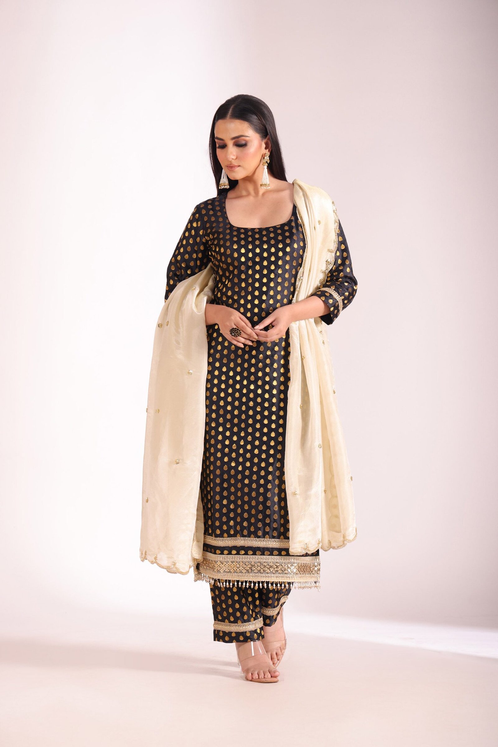 Noorika Black Embroidered Silk Kurta And Dupatta