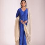 Mastani Blue Embroidered Chanderi Anarkali And Pant With Dupatta