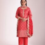 Noorika Red Embroidered Chanderi Kurta With Pant And Dupatta