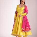 Noorika Yellow Embroidered Silk Anarkali With Pant And Dupatta