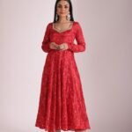 Gulzar Red Printed Crepe Anarkali  And Dupatta