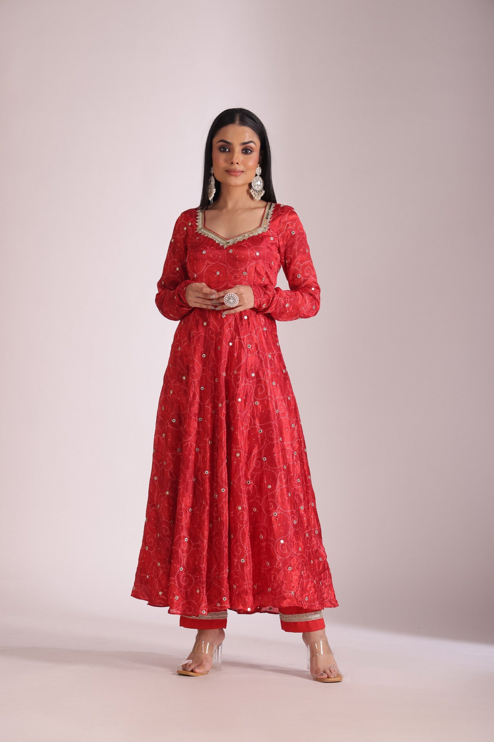 Gulzar Red Printed Crepe Anarkali And Dupatta