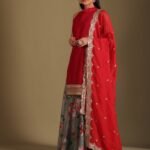 Gulzar Red & Green Printed Kashmiri Silk  Sharara And Dupatta