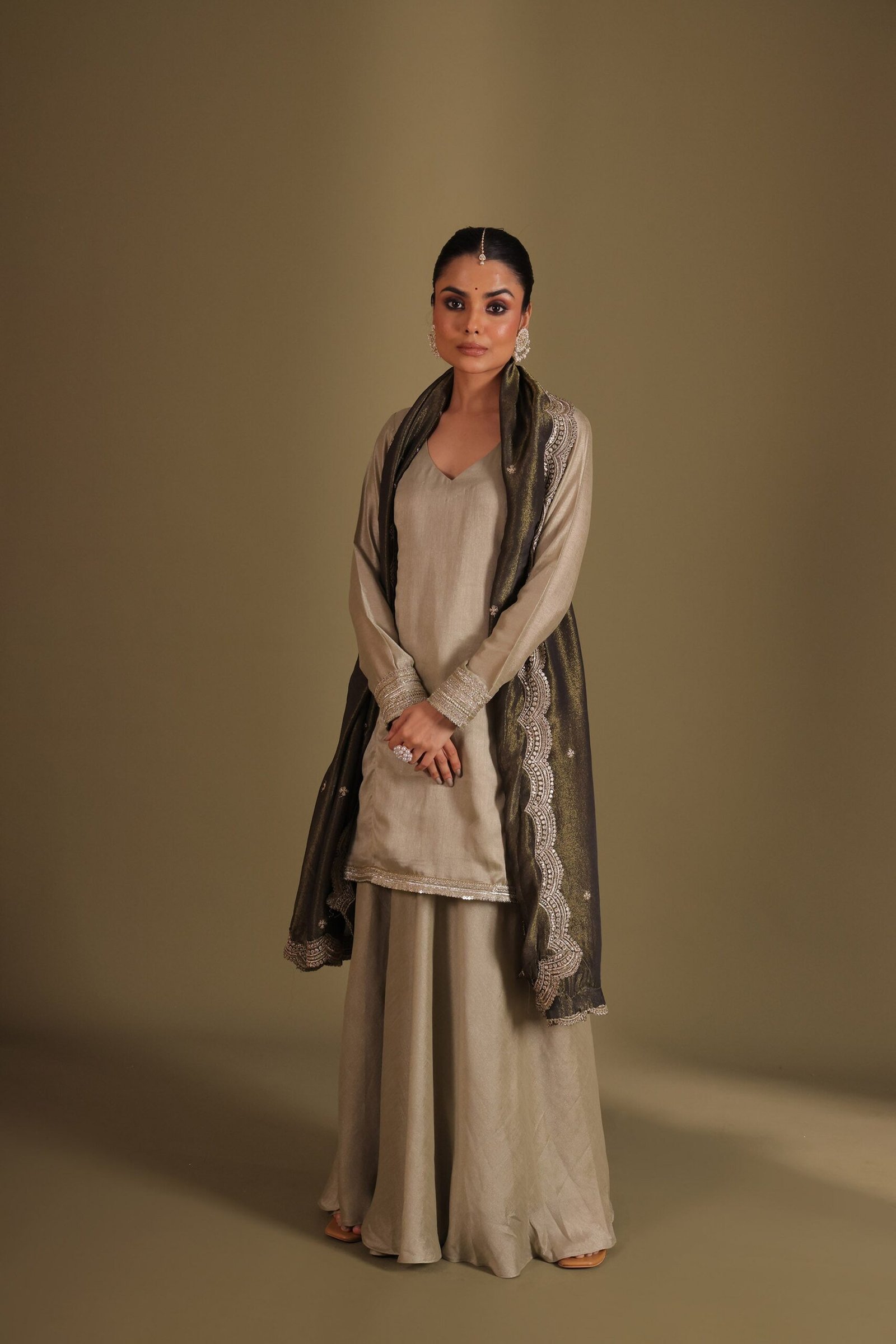 Jhalak Sage Embroidered Kashmiri Silk Sharara And Dupatta