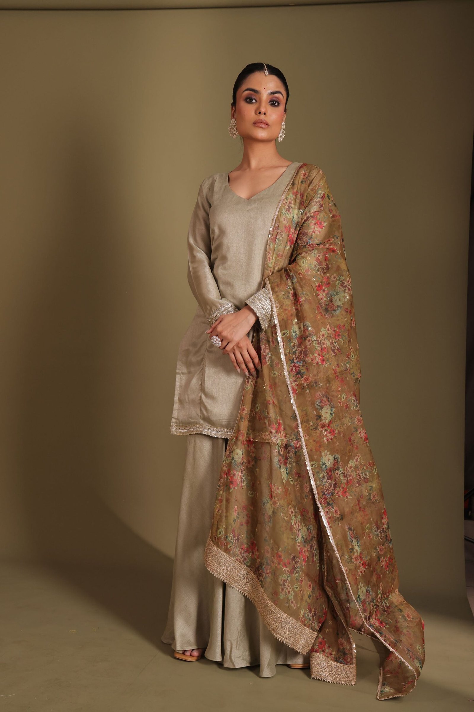 Jhalak Sage Embroidered Kashmiri Silk Sharara And Dupatta